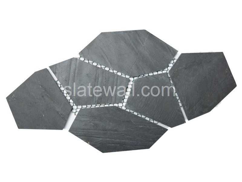 Black Crazy On Mesh Flagstone Tiles